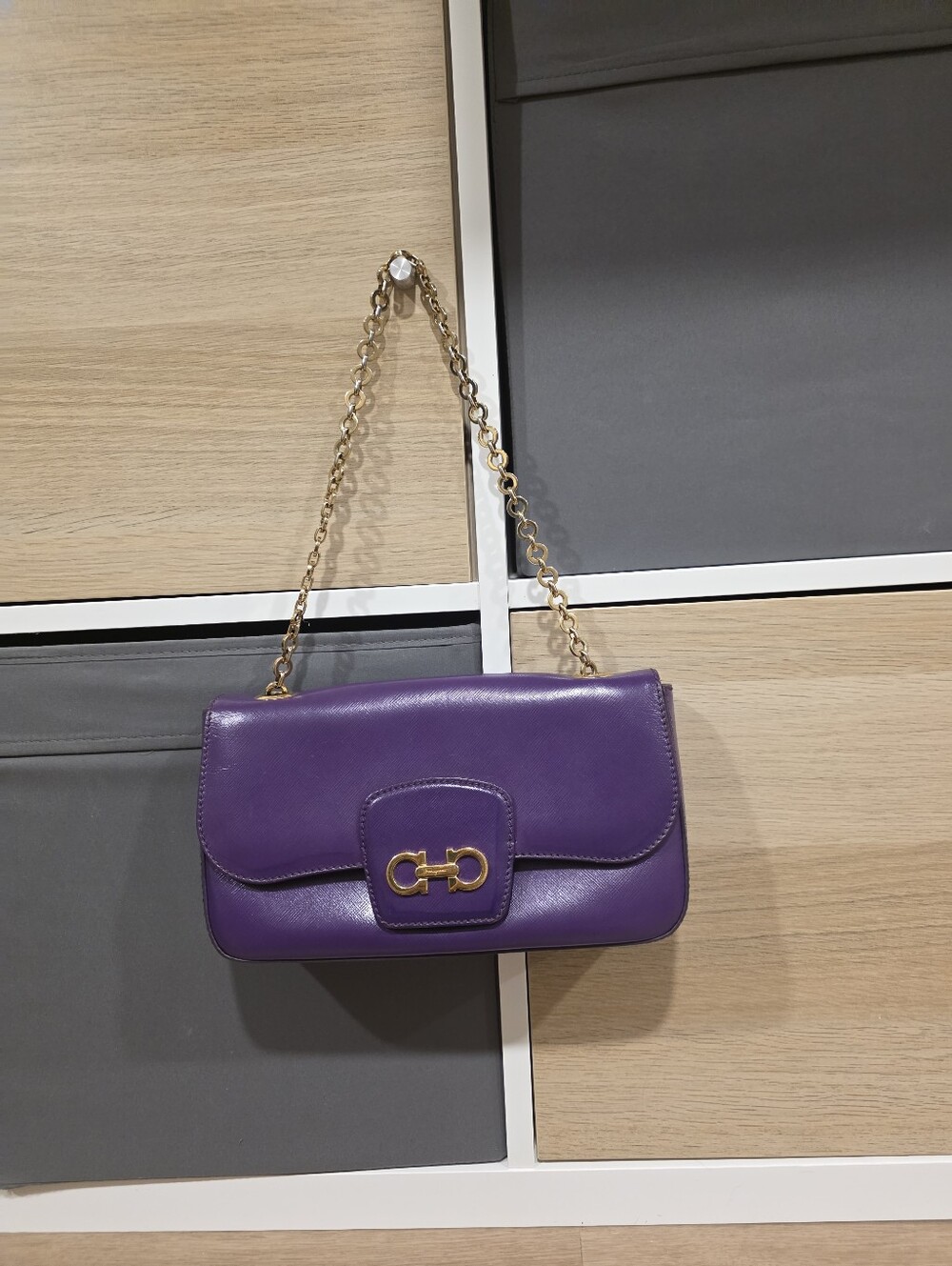 Salvatore Ferragamo RARE Purple Leather Shoulder Bag with Gold Chain And Hardwar